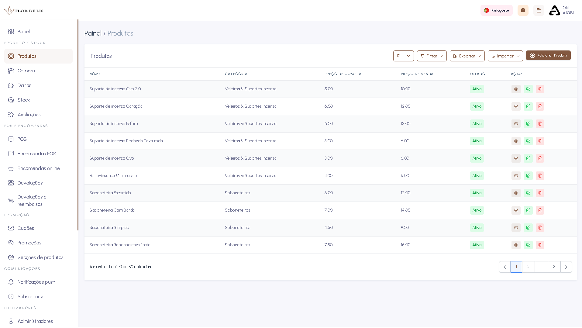 Screenshot da interface