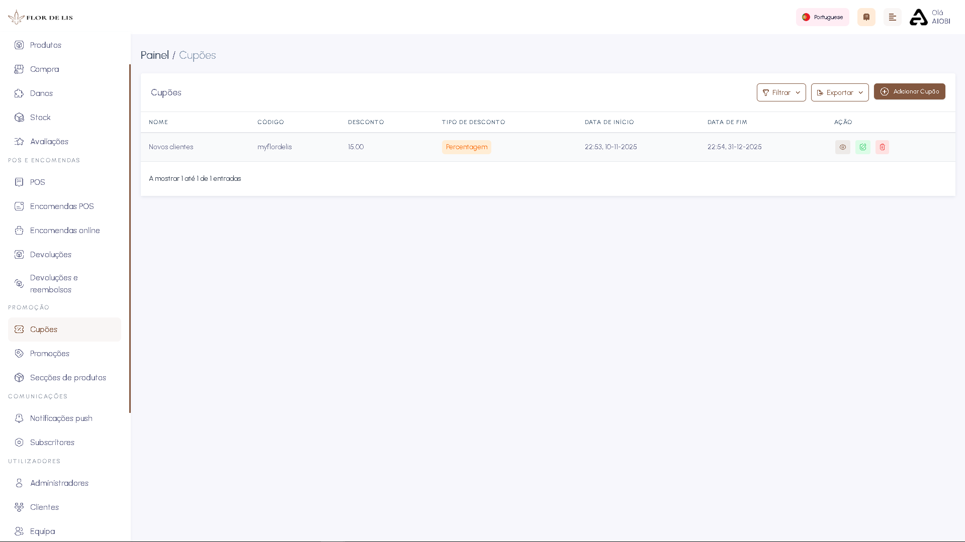 Screenshot da interface