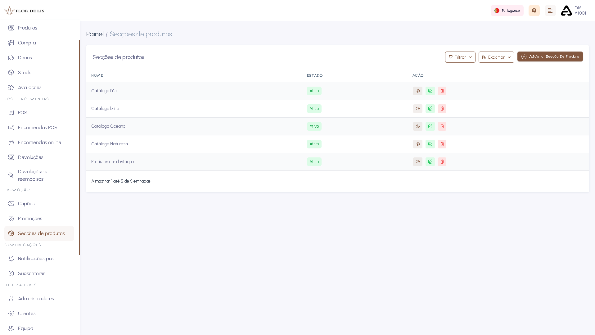 Screenshot da interface