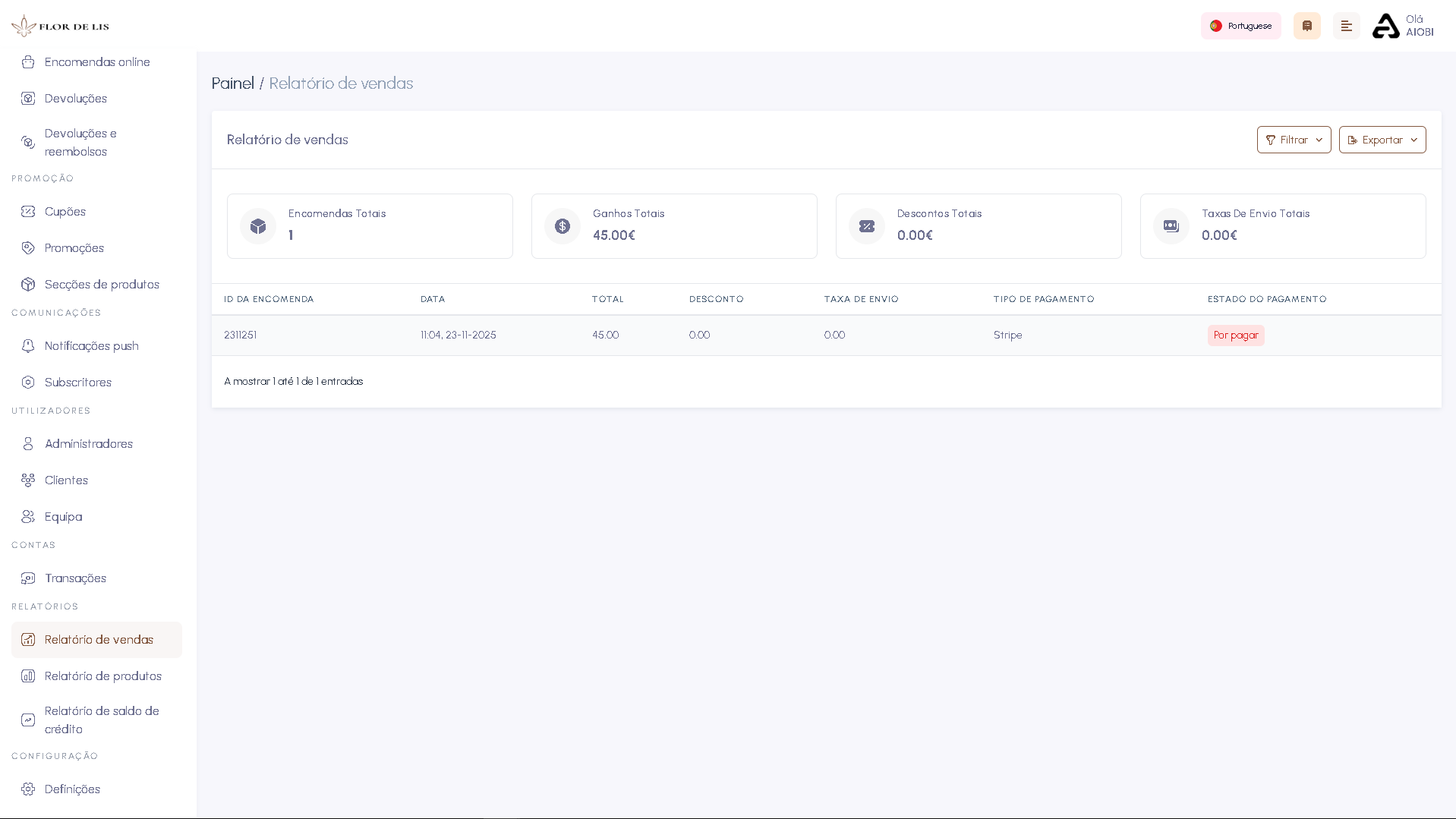Screenshot da interface