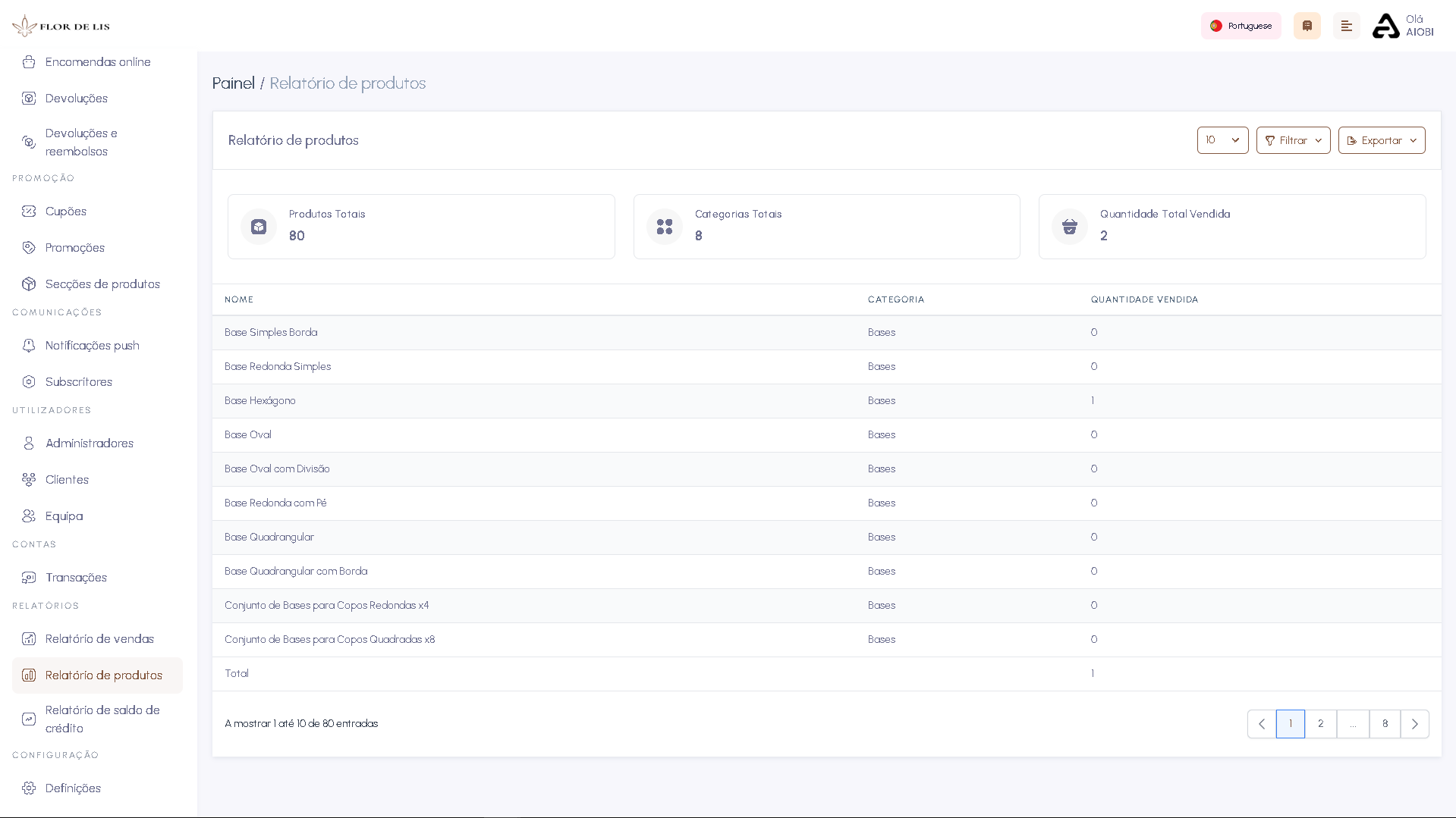 Screenshot da interface